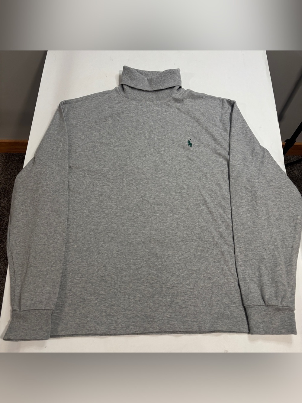 Polo Ralph Lauren Turtleneck Shirt Mens Large Gray Long Sleeve 100% Cotton Logo